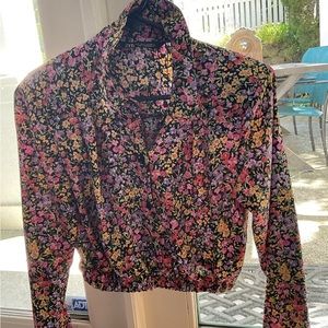Zara Floral Printed Shoulder padded Cropped Blouse